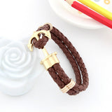 Men's Womens Alloy Nautical Anchor Multi-Strands Braided Wrap Cuff Bracelet
