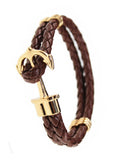 Men's Womens Alloy Nautical Anchor Multi-Strands Braided Wrap Cuff Bracelet