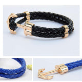 Men's Womens Alloy Nautical Anchor Multi-Strands Braided Wrap Cuff Bracelet