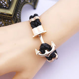 Men's Womens Alloy Nautical Anchor Multi-Strands Braided Wrap Cuff Bracelet