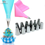 14 Pcs/Set Silicone Icing Piping Cream Pastry Bag +12PCS Stainless Steel Nozzle Pastry Tips Converter DIY Cake Decorating Tools