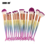 15/16 PCS Mermaid Makeup Brushes Set Foundation Blending Powder Eye shadow Contour Concealer Blush Cosmetic Beauty Make-Up Tool