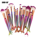 15/16 PCS Mermaid Makeup Brushes Set Foundation Blending Powder Eye shadow Contour Concealer Blush Cosmetic Beauty Make-Up Tool