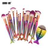 15/16 PCS Mermaid Makeup Brushes Set Foundation Blending Powder Eye shadow Contour Concealer Blush Cosmetic Beauty Make-Up Tool