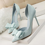 2016 Fashion Delicate Sweet Bowknot High Heel Shoes Side Hollow Pointed Women Pumps