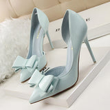 2016 Fashion Delicate Sweet Bowknot High Heel Shoes Side Hollow Pointed Women Pumps