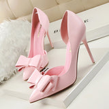 2016 Fashion Delicate Sweet Bowknot High Heel Shoes Side Hollow Pointed Women Pumps