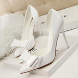 2016 Fashion Delicate Sweet Bowknot High Heel Shoes Side Hollow Pointed Women Pumps